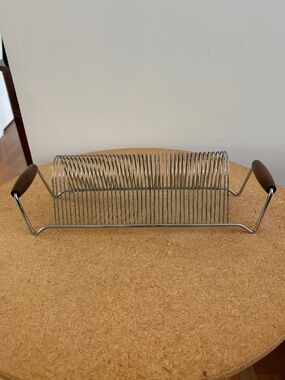Vintage Mid-Century Modern Wire with Wooden handles Vinyl Record Rack